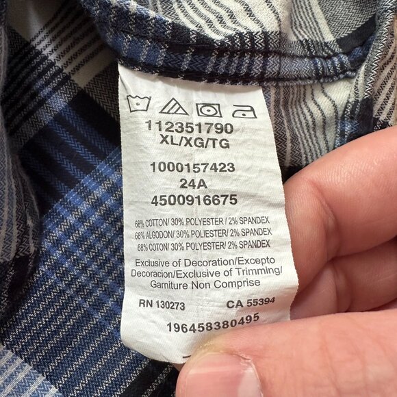 Wrangler Shirt Mens XL Button Up Long Sleeve Spread Collar Blue Plaid Pockets - Picture 11 of 12